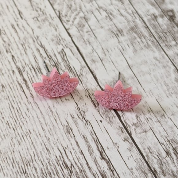 Sparkly Acrylic Light Pink Lotus with Light Pink Glitter Stud Earrings - Picture 7 of 10